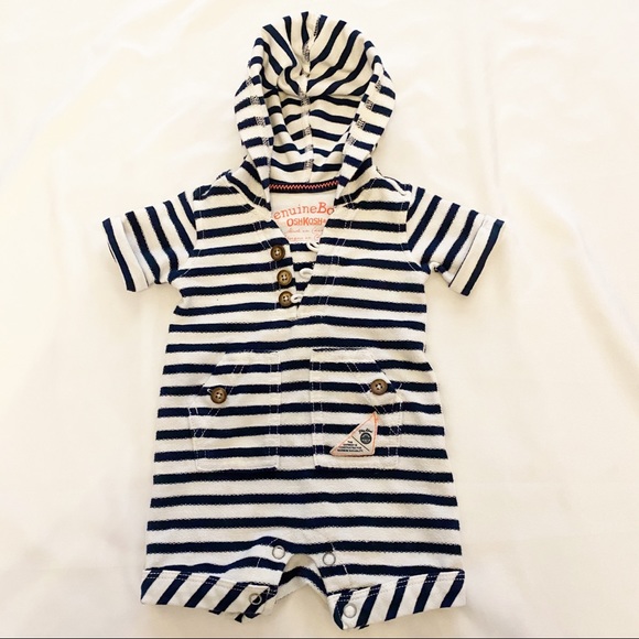 Boy's 3 Months Osh Kosh GENUINE BABY Terry Knit One Piece Short Romper With Hood